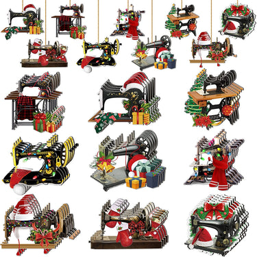 36 Pcs Sewing Machine Christmas Tree Ornaments Sewing Machine Ornaments Wooden Decorative Christmas Hanging Decorations for Vintage Holiday Decor Xmas Tree Fireplace Home Decorations Gifts, 9 Styles